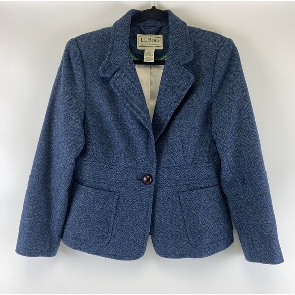 L.L. Bean Jackets & Blazers - LL Bean Shetland Wool Blazer OGMF3 Blue Herringbone Button Collared Misses 10